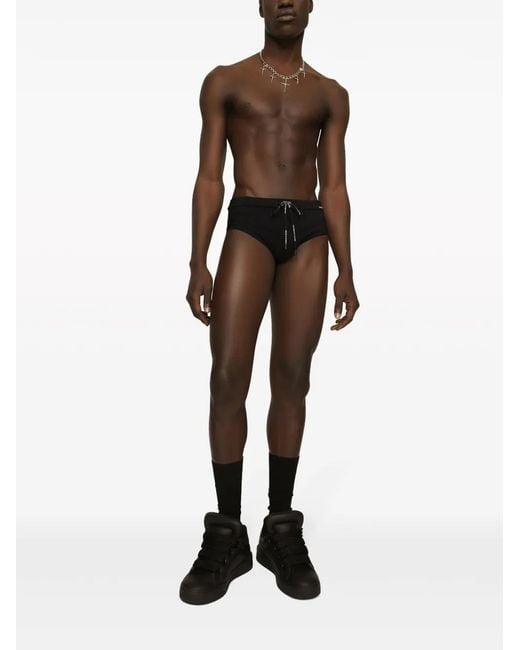 Dolce & Gabbana Black Logo-Patch Swim Briefs for men