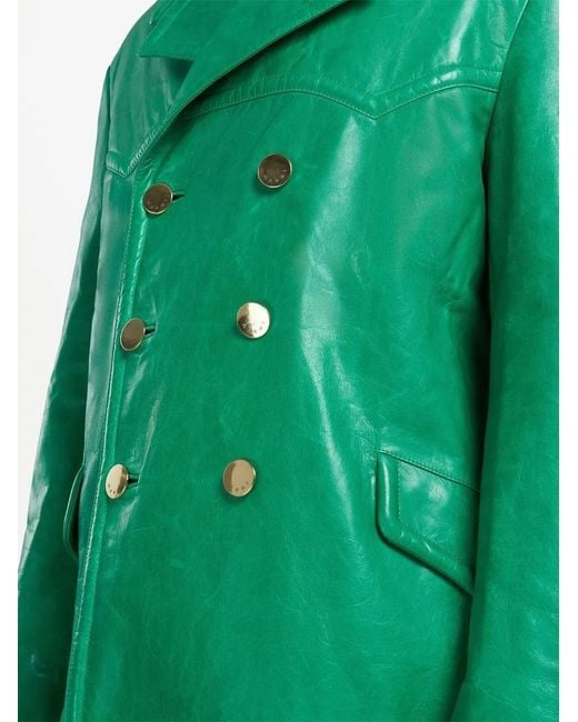 Marni Green Double-Breasted Leather Jacket for men