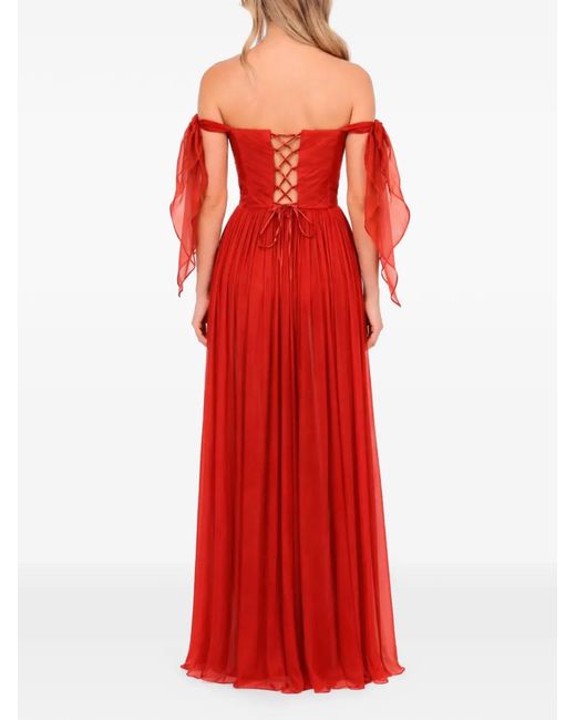 ROSERRY Red Elizabeth Off-The-Shoulder Pleated Maxi Dress