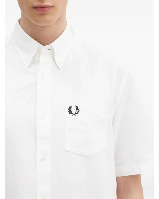 Fred Perry White Logo-Embroidered Shirt for men