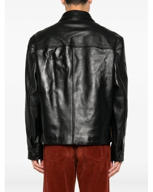 Marni Brown Panelled Zipped Leather Jacket for men