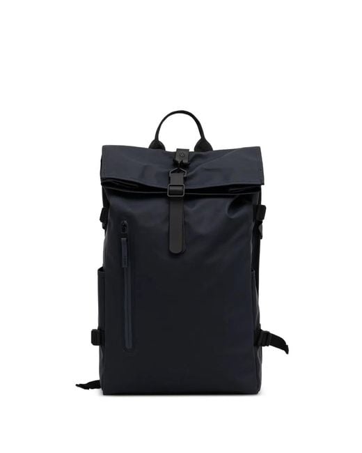 Rains Black Rolltop Rucksack Large Backpack