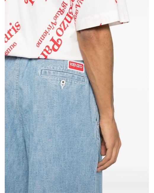 KENZO Blue Pleat-Detail Denim Shorts for men