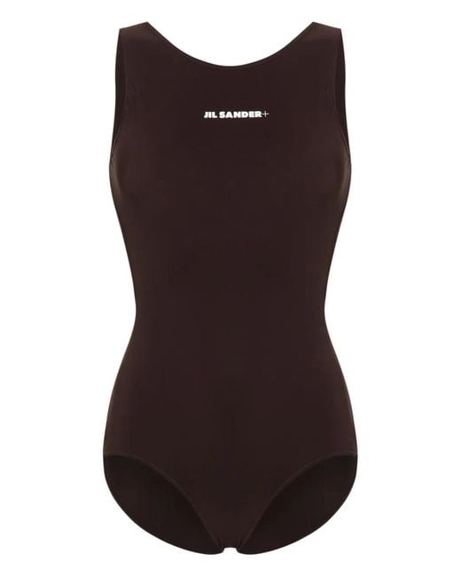 Jil Sander Black Logo-Print Open-Back Swimsuit