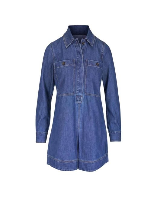 Veronica Beard Blue Button-Fastening Long-Sleeve Mini Dress