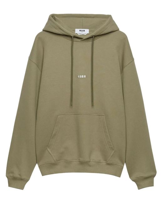 MSGM Green Slogan-Print Drawstring Hoodie for men