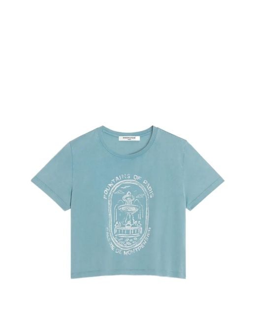 Maison Kitsuné Blue Fountain-Stamp Faded Baby T-Shirt