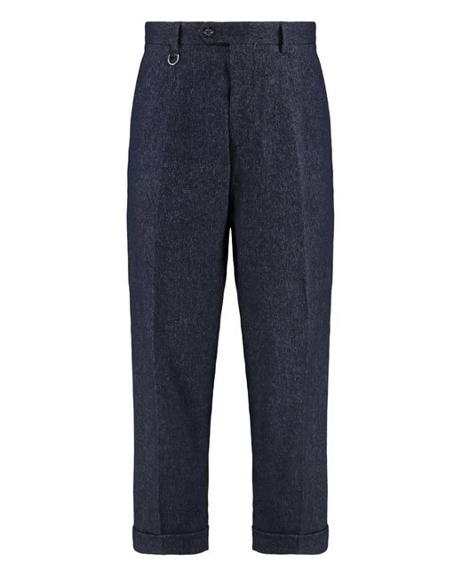 Paolo Pecora Blue Pleated Trousers for men