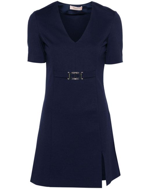Twin Set Blue V-neck Jersey Mini Dress