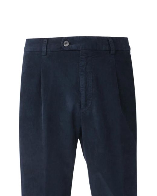 Boglioli Blue Corduroy Pleated Trousers for men