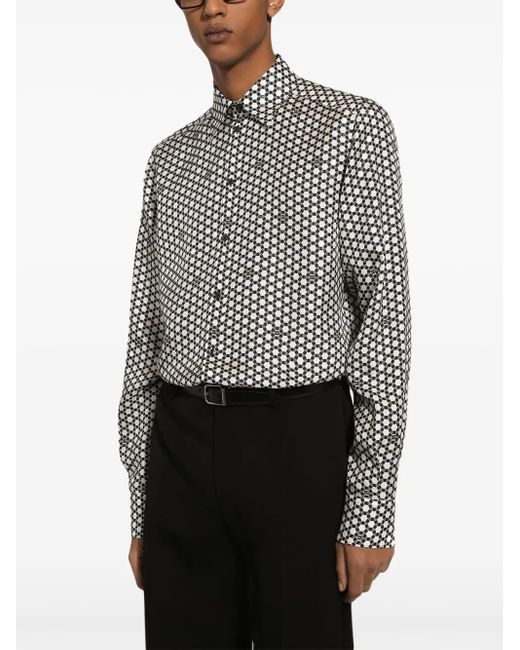 Dolce & Gabbana Black Geometric-Print Silk Shirt for men