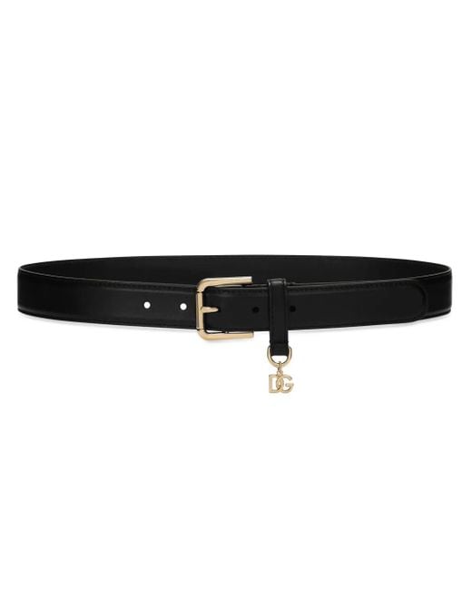 Dolce & Gabbana Black Dg Logo Charm Leather Belt