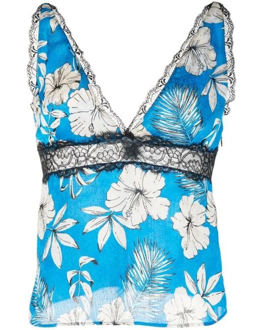 Pinko フローラル レーストリムトップ Blue