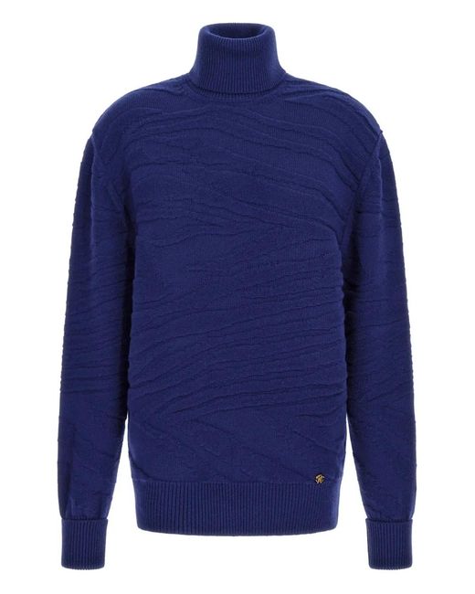 Roberto Cavalli Blue Turtleneck Wool Sweater