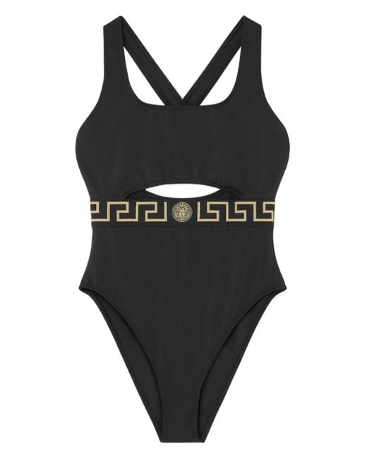 Versace Black Vita Signature Greca Detailing Swimsuit