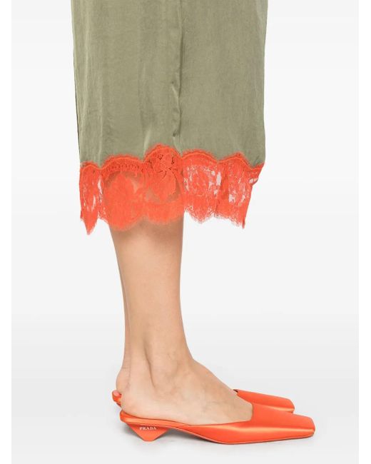 Tibi Lace-Appliqu Slip Midi Skirt in Green | Lyst