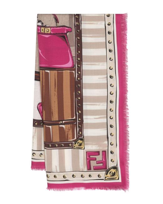Fendi Pink Iconic Bags-print Frayed Scarf