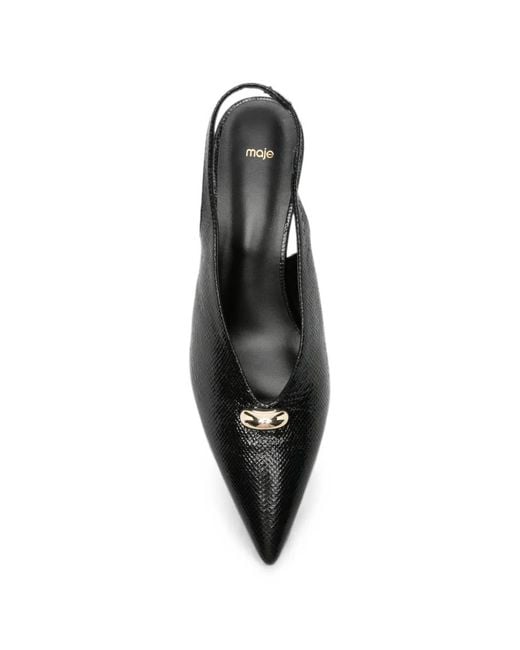 Maje Black Lizard-Effect Pointed-Toe Pumps