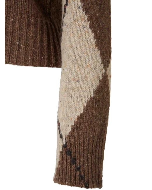Altuzarra Brown Parish Argyle-Knit V-Neck Sweater