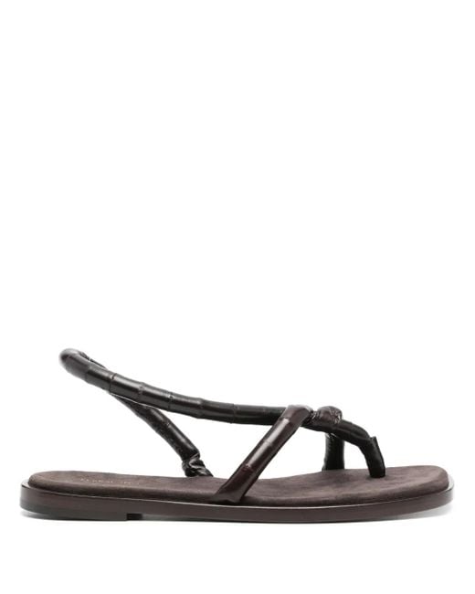 Ferragamo スクエアトゥ レザーサンダル Brown