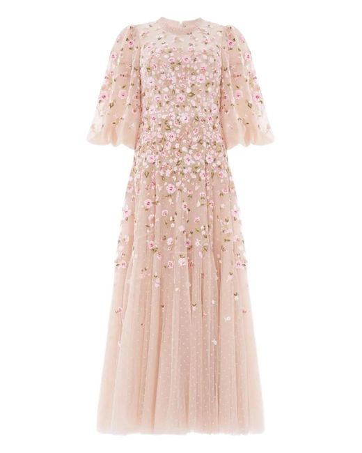 Needle & Thread Pink Sylvia Rose Round-Neck Midi Dress