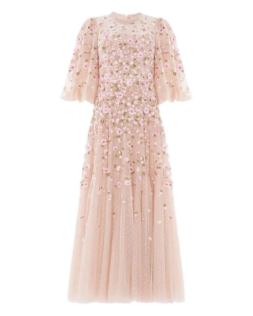 Needle & Thread Pink Sylvia Rose Round-Neck Midi Dress