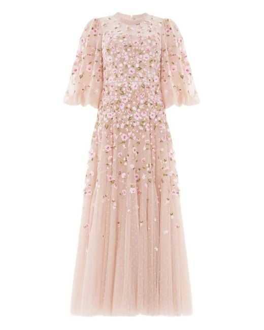 Needle & Thread Pink Sylvia Rose Round-Neck Midi Dress