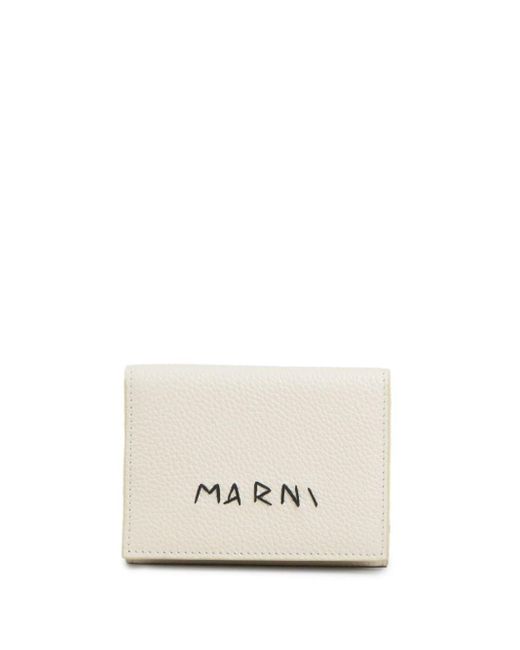 Marni White Logo-stitch Tri-fold Leather Wallet for men