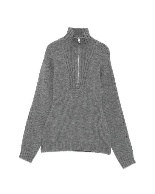 Jil Sander Gray Ribbed-Knit Sweater