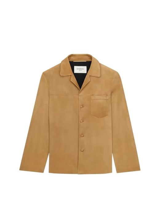 Saint Laurent Natural Front-Pocket Collared Leather Jacket