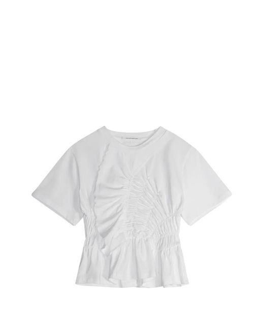 CECILIE BAHNSEN White Ace Ruched Peplum T-Shirt