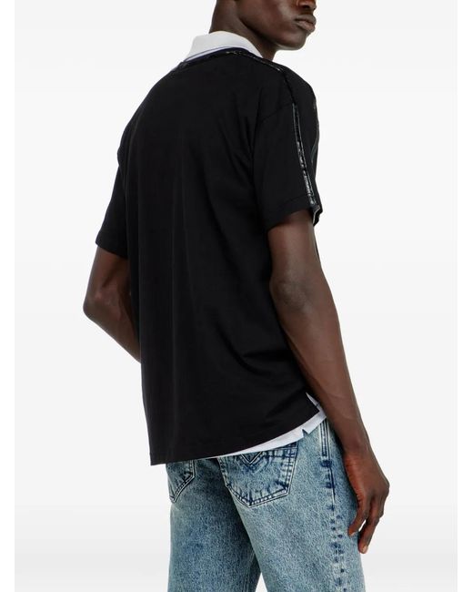 DIESEL Black T-Shirt With Contrast Trims And Logo Patch for men