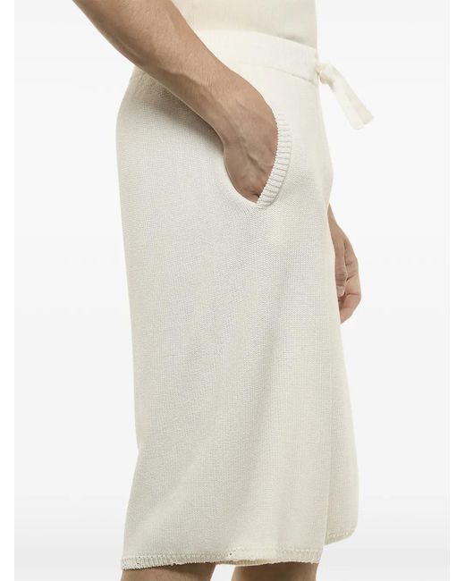 Laneus White Knitted Drawstring Shorts for men