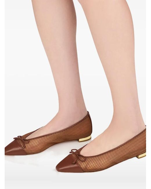 Aquazzura Brown Gioia Mesh-Panelled Bow Flats