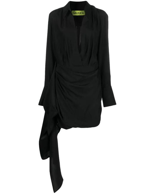 GAUGE81 Black Gravia Draped Silk Mini Dress - Women's - Cupro/acetate/silk