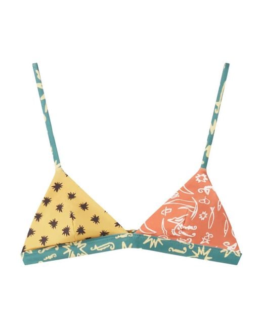 Donde Esteban Natural Star-Print Triangle Bikini Top
