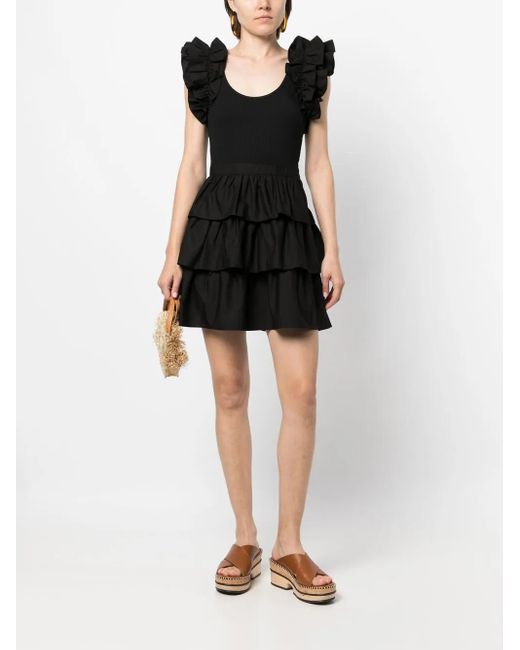 Ulla Johnson Black Ruffle-Trim T-Shirt Dress