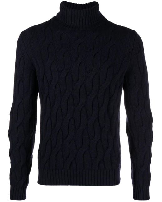 Zanone Blue Cable-Knit Roll-Neck Jumper for men