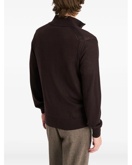 Pringle of Scotland Black Quarter-Zip Merino Wool Sweater for men