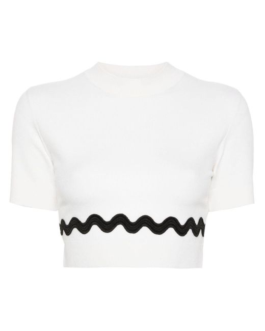 Patou White Wave Wool-blend Cropped Jumper