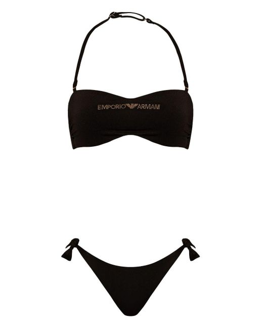 Emporio Armani Black Logo-print Bandeau Bikini