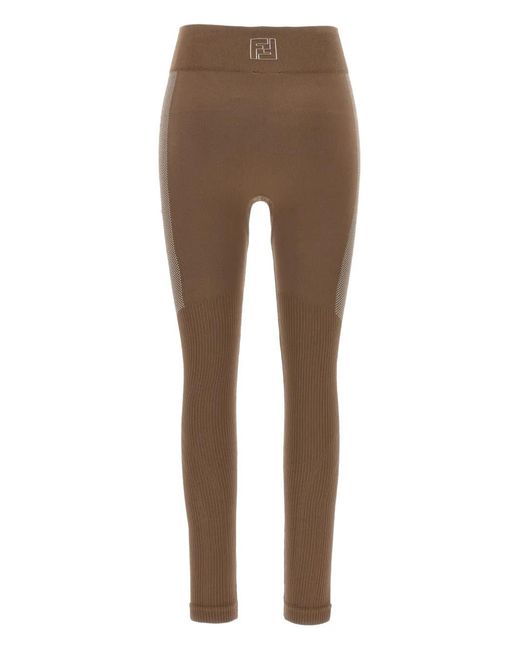 Fendi Brown Seamless Logo-Pattern Leggings