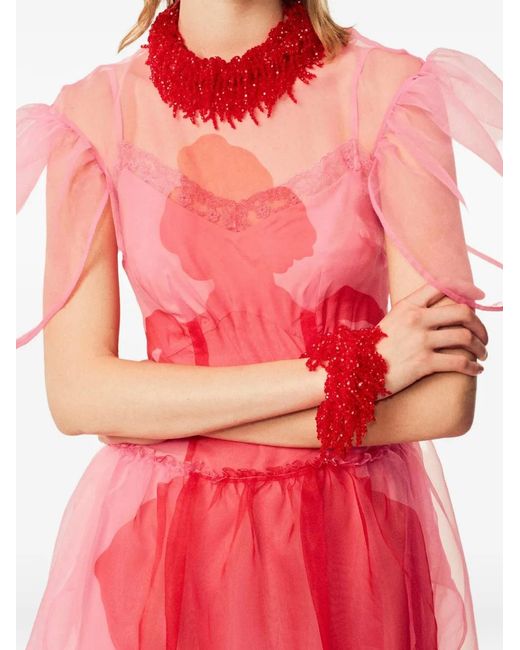 Simone Rocha Puff-Sleeve Sculpted-Corset Midi Dress in Pink | Lyst UK