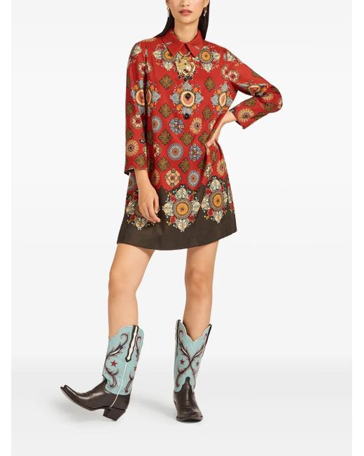 LaDoubleJ Red Geometric-Print Mini Day Dress