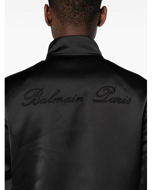 Balmain Black Logo-embroidered Satin Bomber Jacket for men