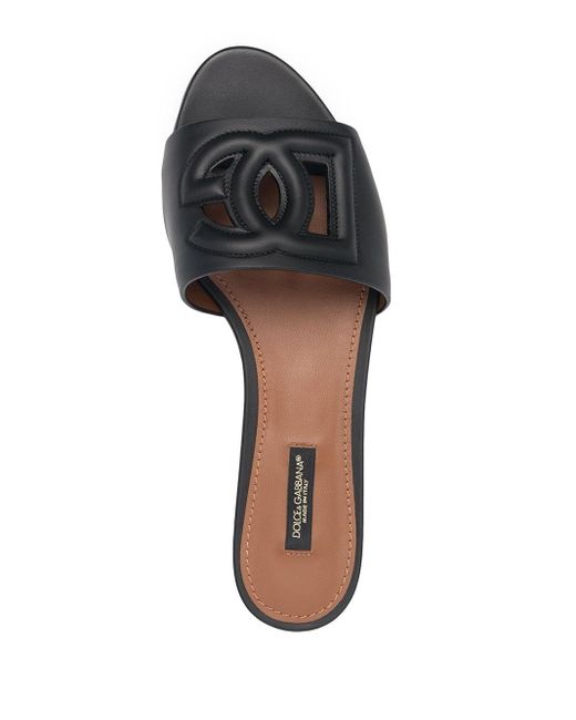 Dolce & Gabbana White Logo Cut-out Flat Sandals