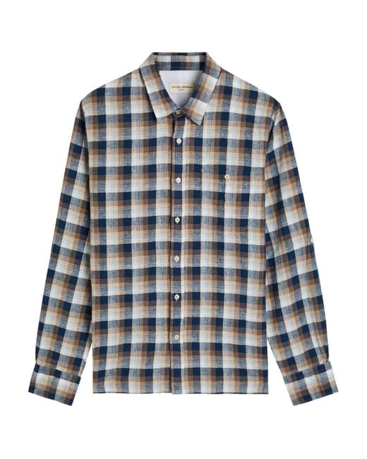 Officine Generale Blue Younes Checked Cotton And Linen-Blend Shirt for men