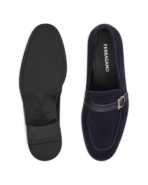 Ferragamo Blue Gancini Ornament Moccasins for men