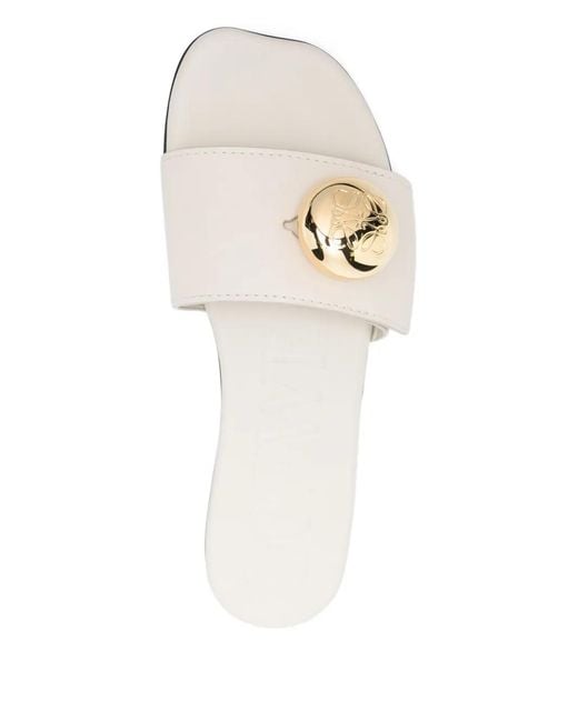 Loewe White Leather Circular-Embellishment Sandals