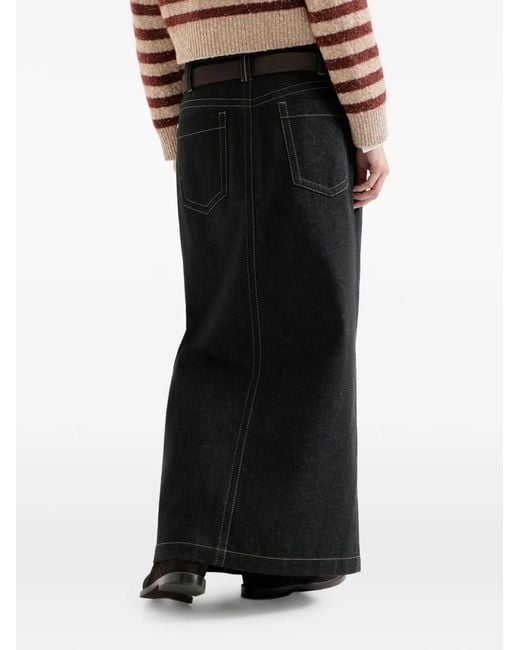 Brunello Cucinelli Black No-Fade Denim Five-Pocket Skirt With Monili